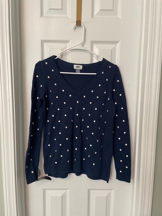 Old Navy Sweaters - Old Navy Navy V-Neck Sweater with White Polka Dots